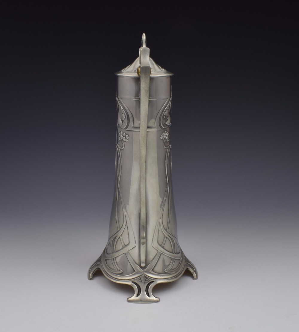 German WMF Art Nouveau Pewter Claret Jug, c.1900 View VIII