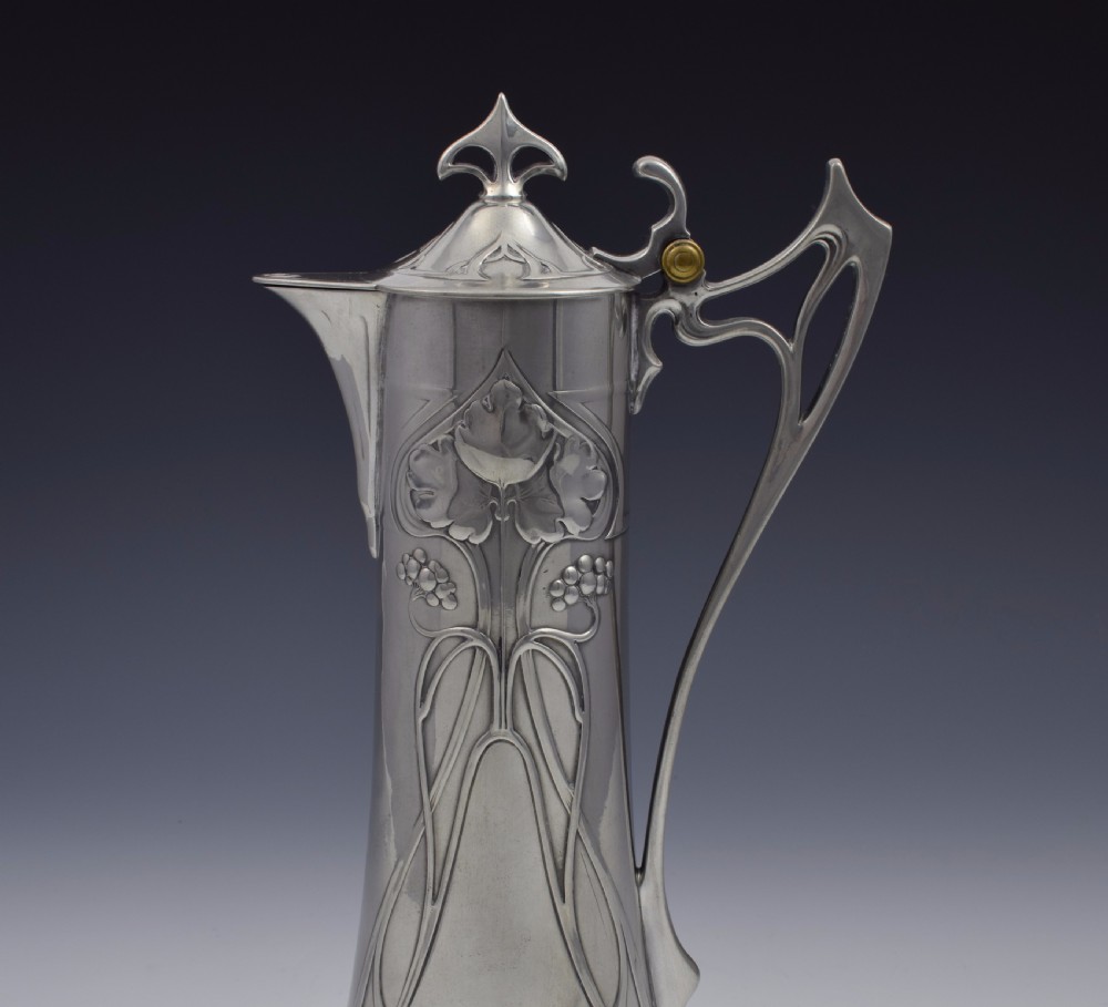 German WMF Art Nouveau Pewter Claret Jug, c.1900 View XI