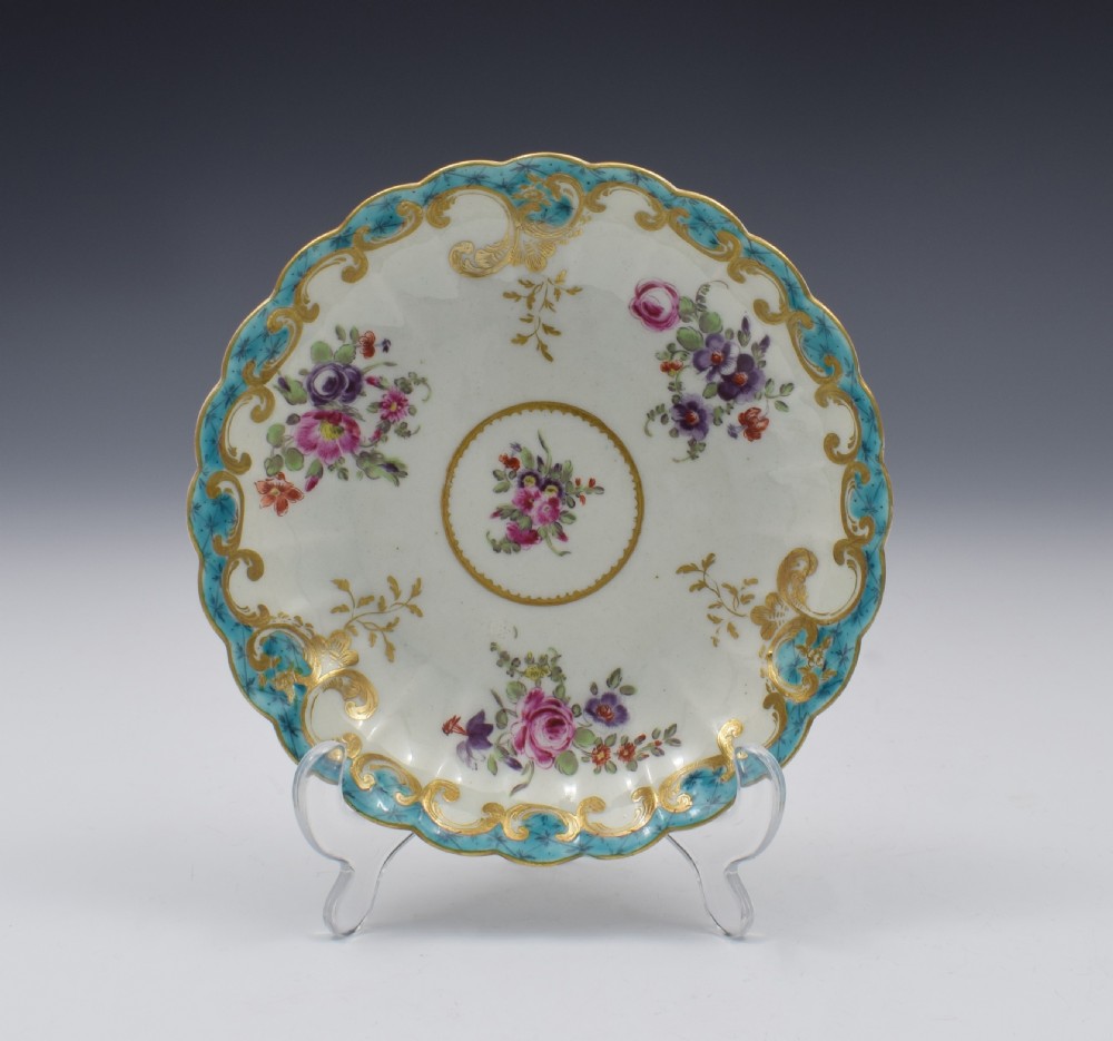 Pretty First Period Worcester Fluted Tea Bowl & Saucer c.1770 View III