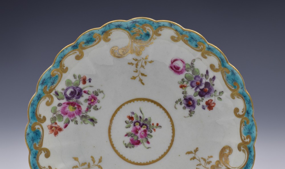 Pretty First Period Worcester Fluted Tea Bowl & Saucer c.1770 View IV