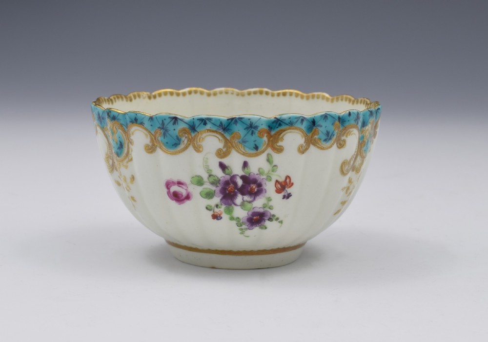 Pretty First Period Worcester Fluted Tea Bowl & Saucer c.1770 View VI
