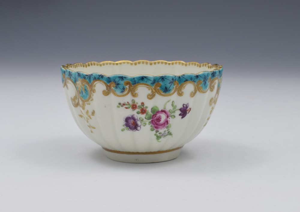Pretty First Period Worcester Fluted Tea Bowl & Saucer c.1770 View VII