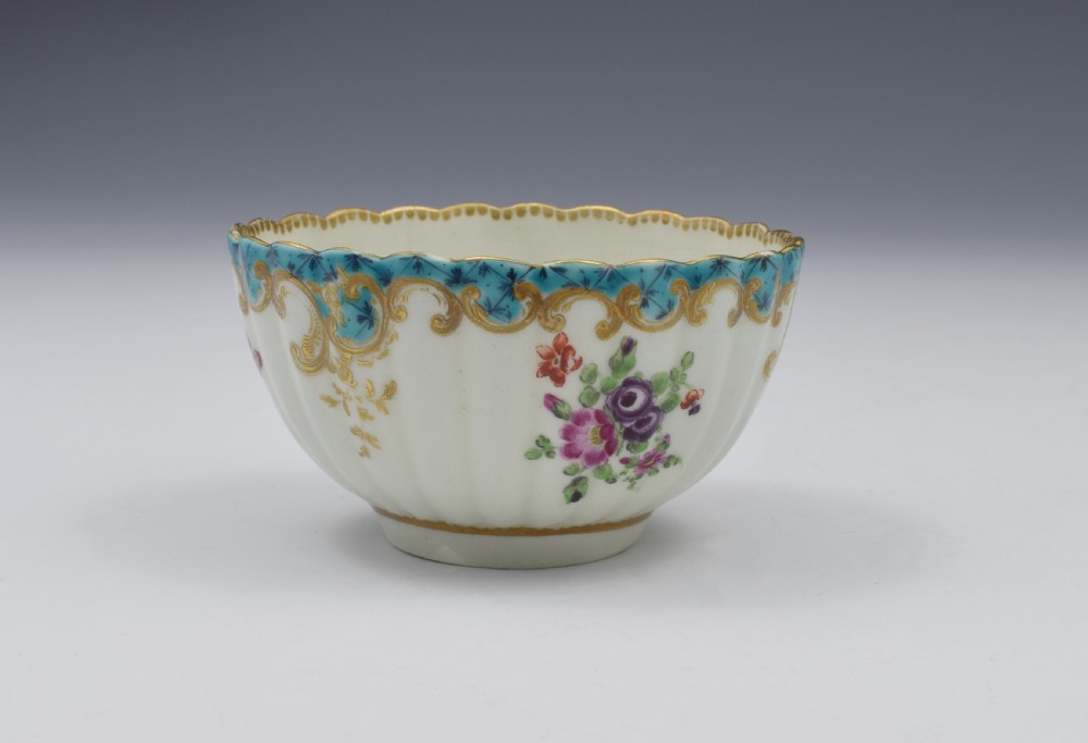 Pretty First Period Worcester Fluted Tea Bowl & Saucer c.1770 View VIII