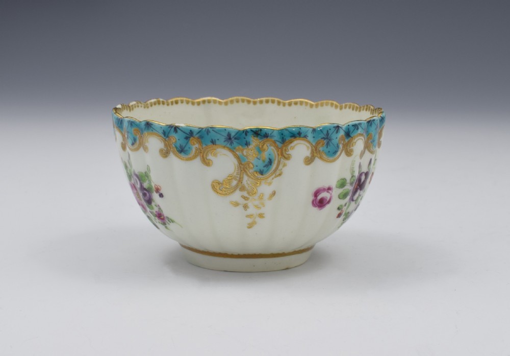 Pretty First Period Worcester Fluted Tea Bowl & Saucer c.1770 View IX