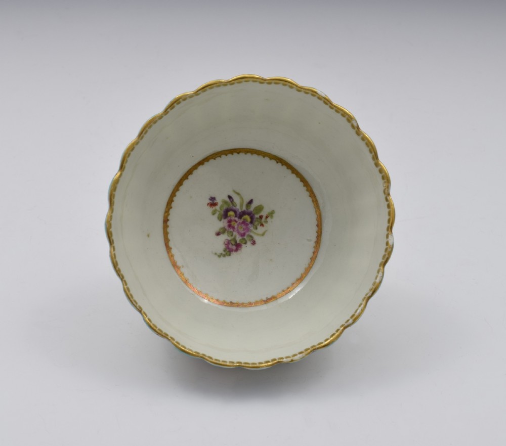 Pretty First Period Worcester Fluted Tea Bowl & Saucer c.1770 View X