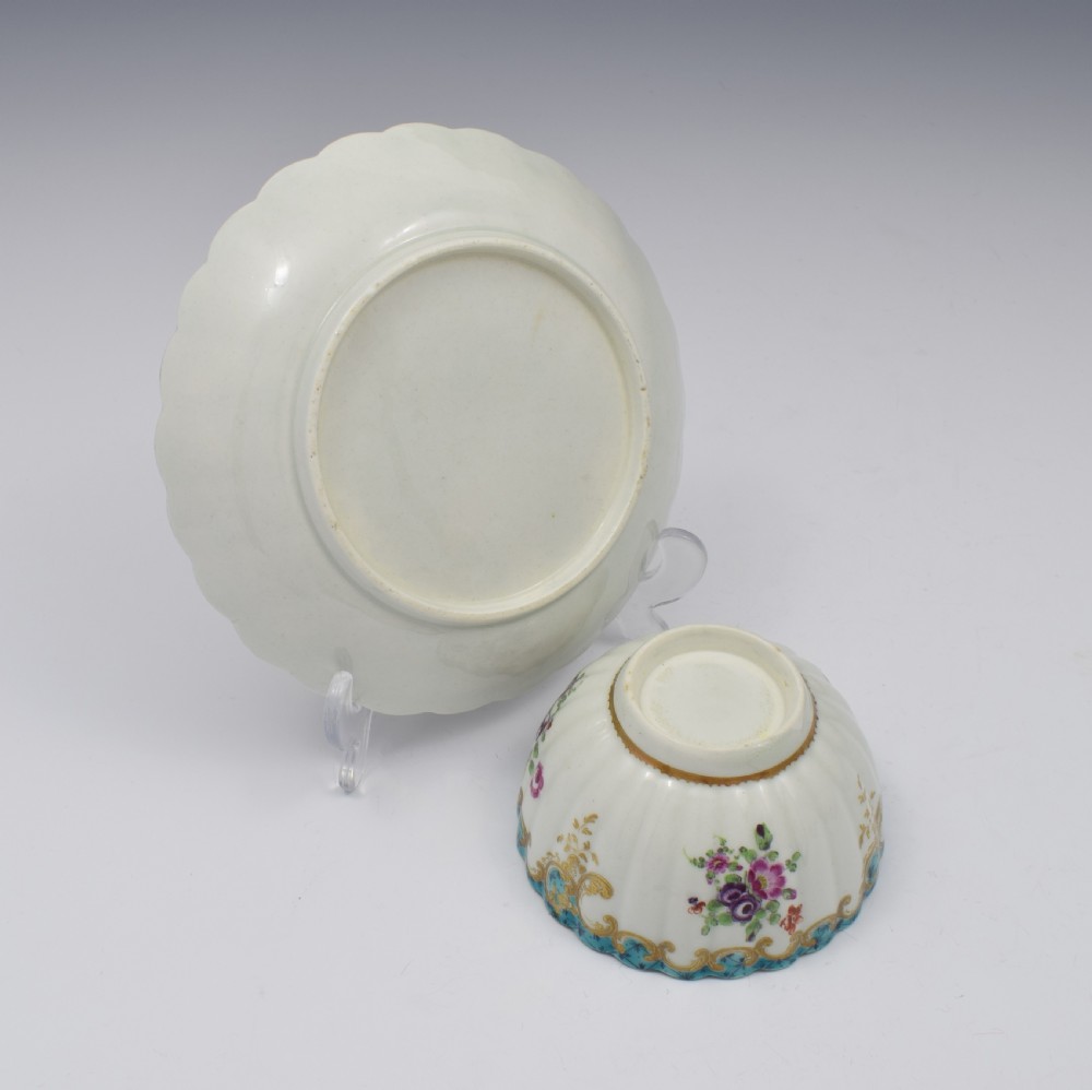 Pretty First Period Worcester Fluted Tea Bowl & Saucer c.1770 View XI