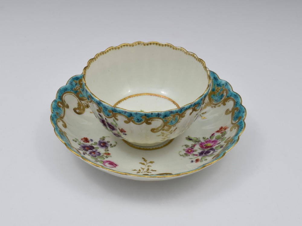 Pretty First Period Worcester Fluted Tea Bowl & Saucer c.1770 View XII