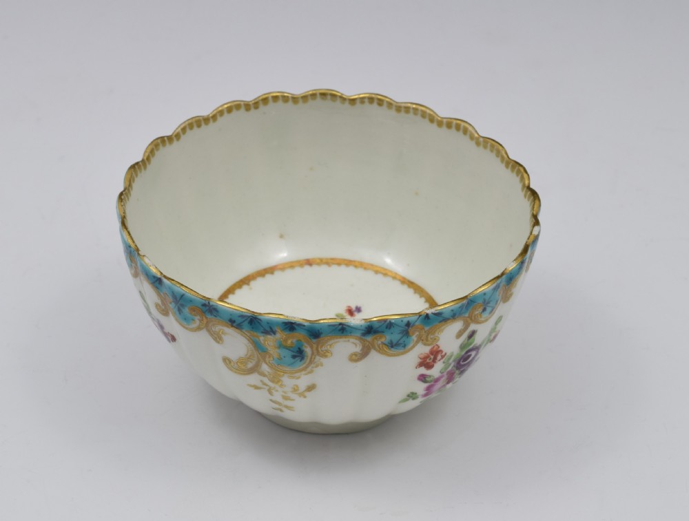 Pretty First Period Worcester Fluted Tea Bowl & Saucer c.1770 View XIII