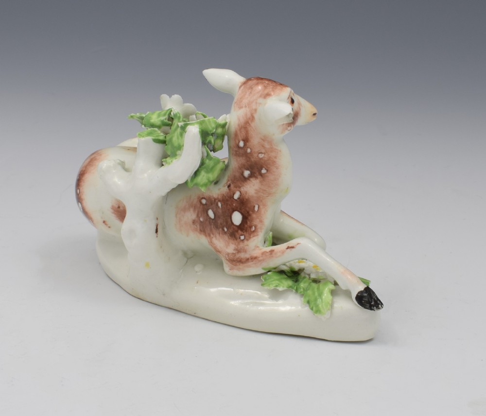 DERBY PORCELAIN FIGURE RECUMBENT Doe Deer C.1765 View IV