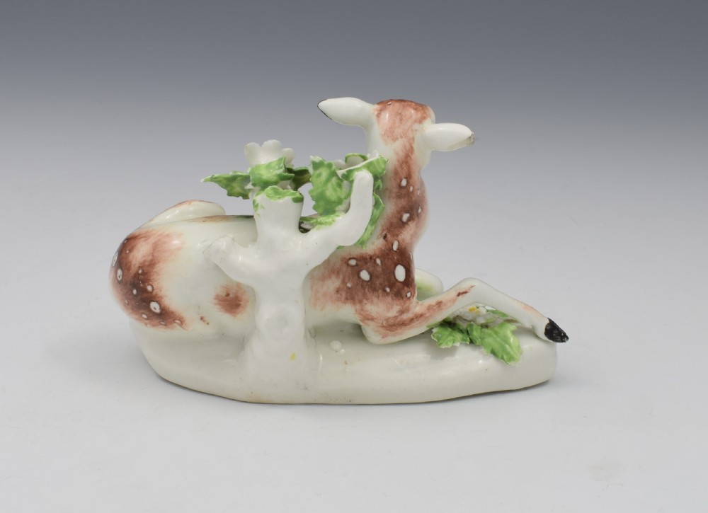 DERBY PORCELAIN FIGURE RECUMBENT Doe Deer C.1765 View V