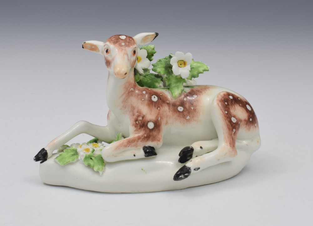 DERBY PORCELAIN FIGURE RECUMBENT Doe Deer C.1765 View IX