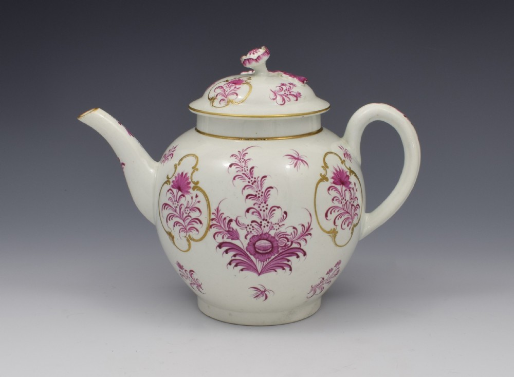 First Period Worcester Meissen style Puce Teapot & Stand View II