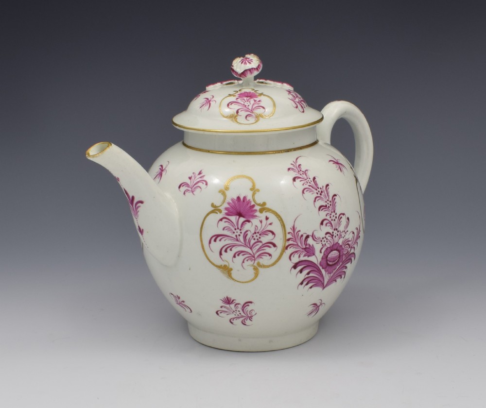 First Period Worcester Meissen style Puce Teapot & Stand View III
