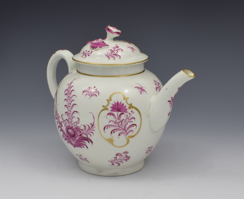 First Period Worcester Meissen style Puce Teapot & Stand View V