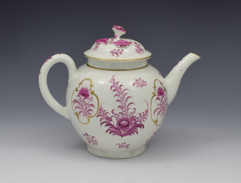 First Period Worcester Meissen style Puce Teapot & Stand View VI