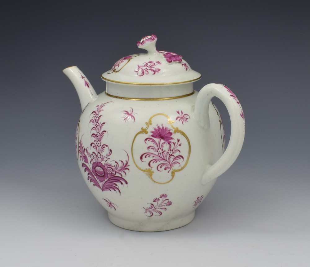 First Period Worcester Meissen style Puce Teapot & Stand View IX