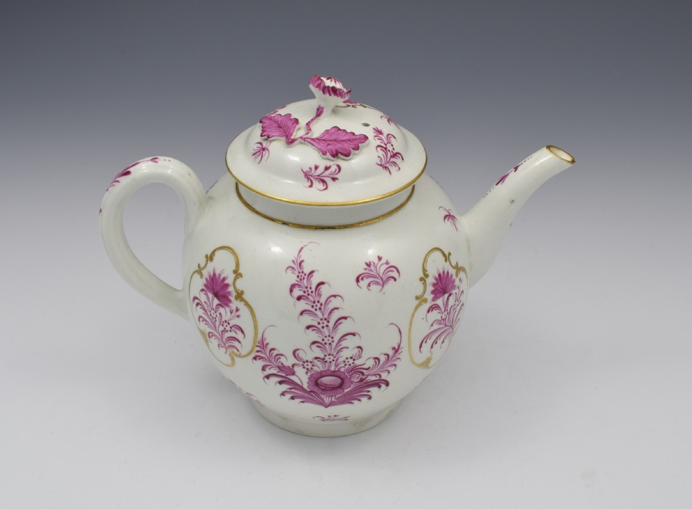 First Period Worcester Meissen style Puce Teapot & Stand View X