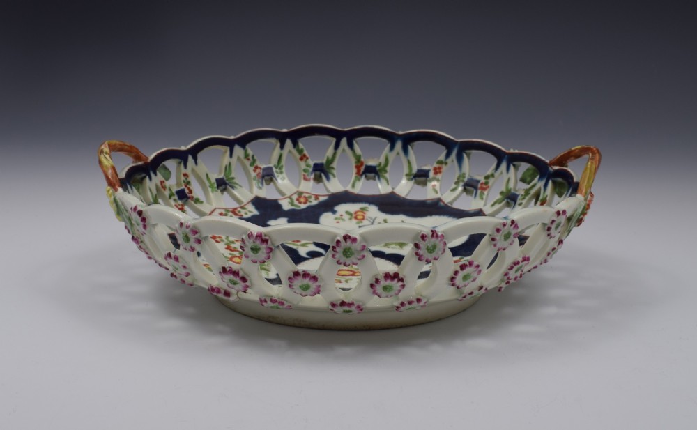 First Period Worcester Porcelain Large Scale Blue Basket c.1770 View IV