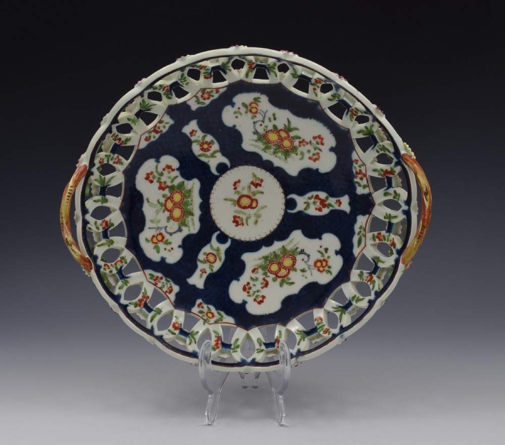 First Period Worcester Porcelain Large Scale Blue Basket c.1770 View VI