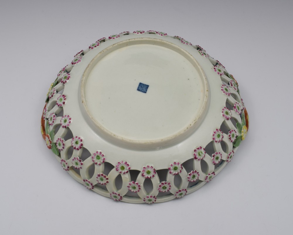 First Period Worcester Porcelain Large Scale Blue Basket c.1770 View VIII