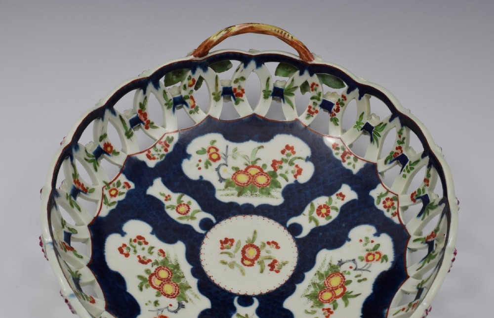 First Period Worcester Porcelain Large Scale Blue Basket c.1770 View XI