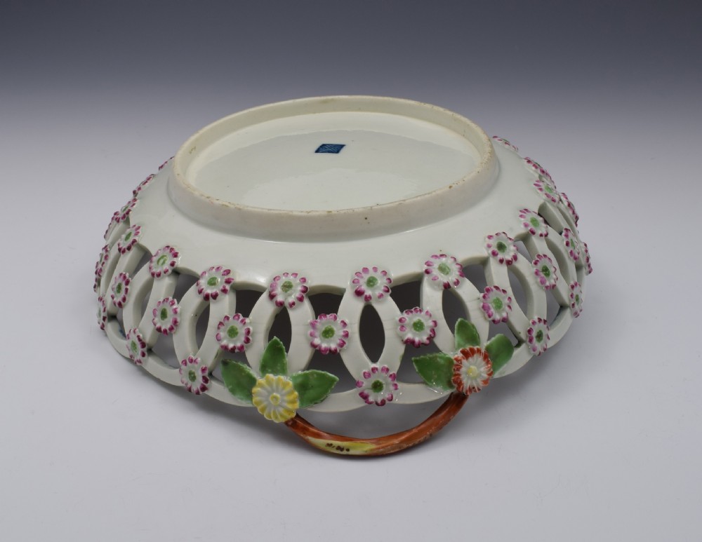 First Period Worcester Porcelain Large Scale Blue Basket c.1770 View XIII