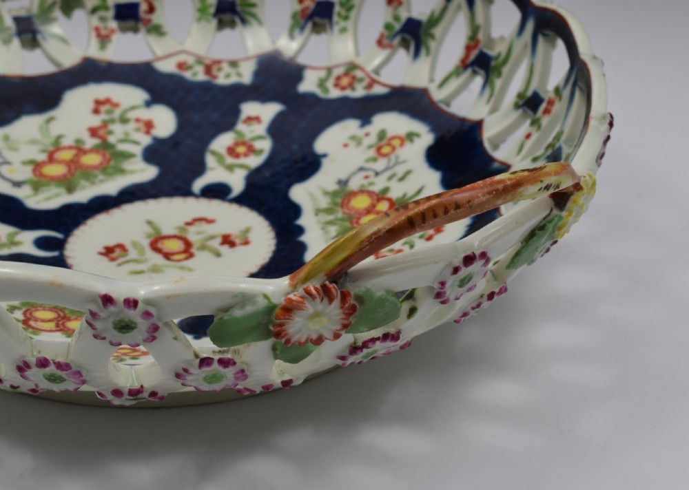 First Period Worcester Porcelain Large Scale Blue Basket c.1770 View XIV
