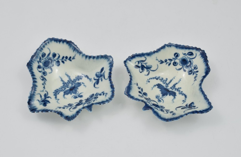 Pair Of First Period Worcester Porcelain Vine Leaf Pickle Dishes