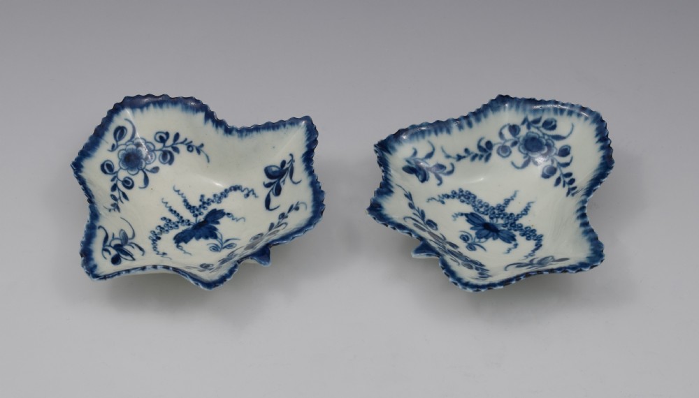 Pair Of First Period Worcester Porcelain Vine Leaf Pickle Dishes View VI