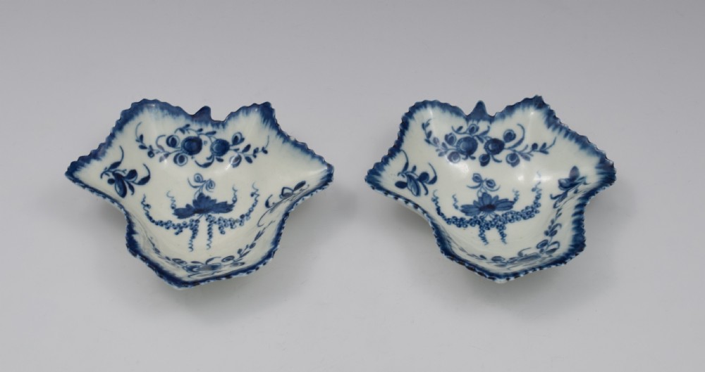 Pair Of First Period Worcester Porcelain Vine Leaf Pickle Dishes View VIII