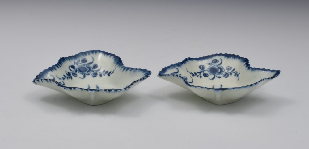 Pair Of First Period Worcester Porcelain Vine Leaf Pickle Dishes View XI