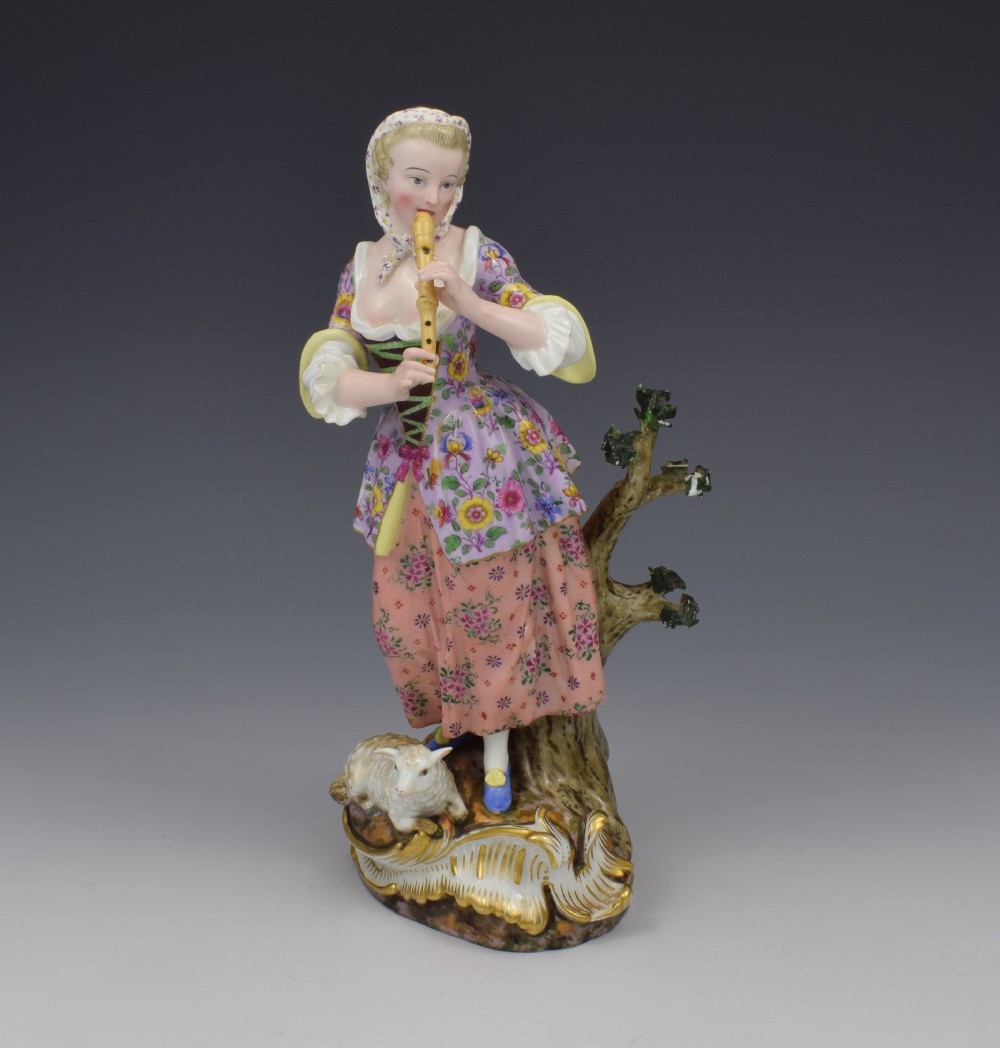 Stunning 19thC Meissen Figure Shepherdess With Lamb