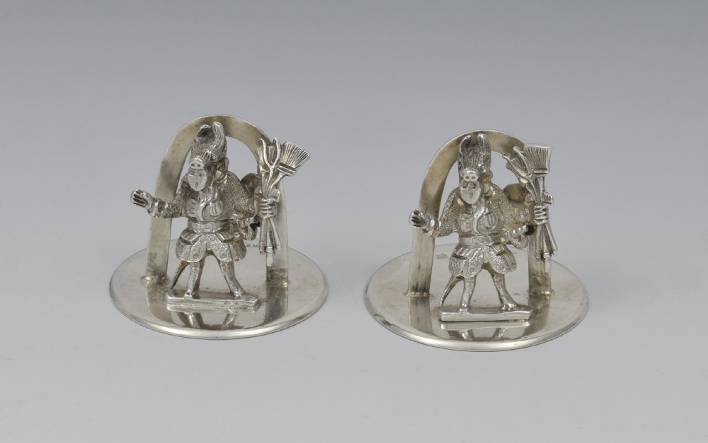 Pair Edwardian Silver Trusty Servant Menu Holders Winchester College