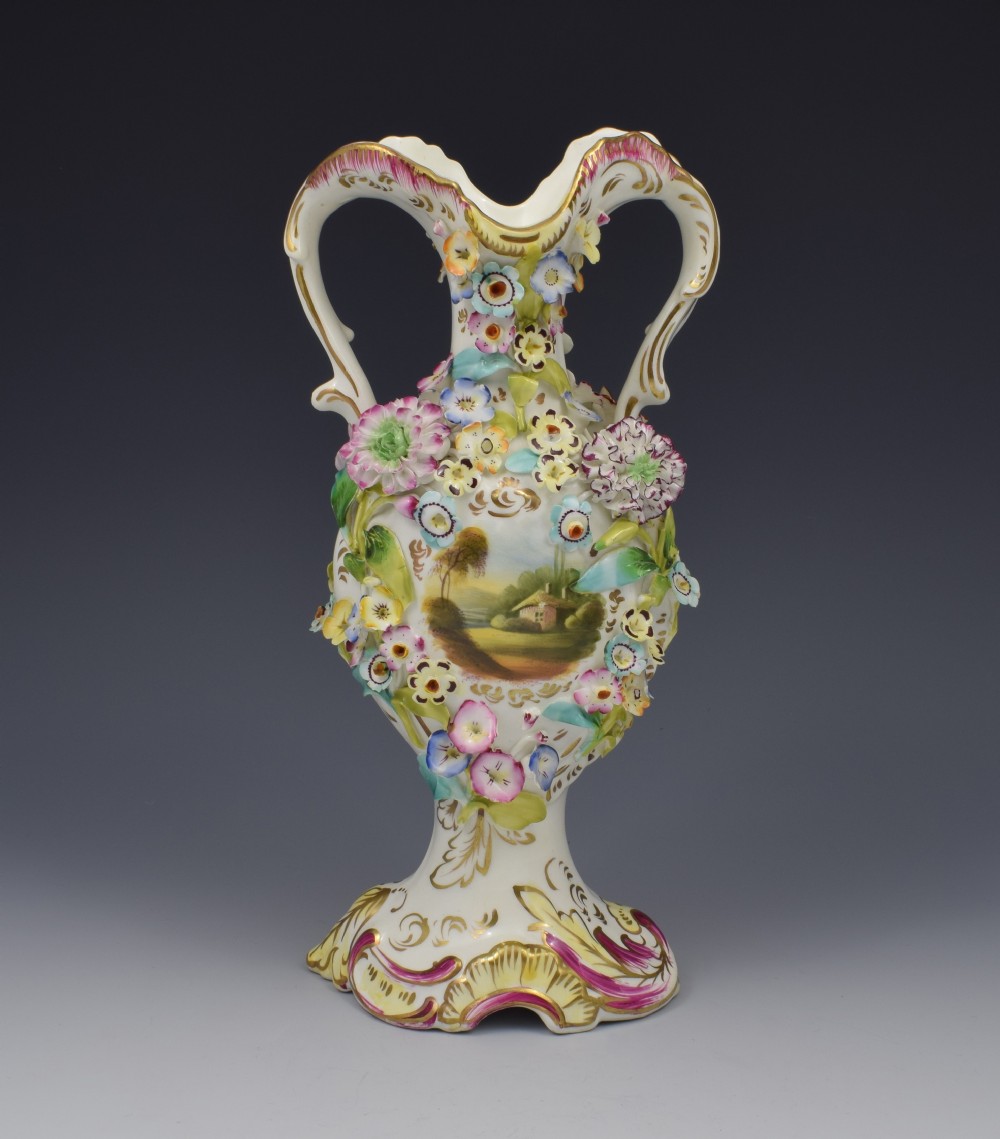 Regency Coalbrookdale Style Flower Encrusted Vase Possibly Minton Or Ridgeway