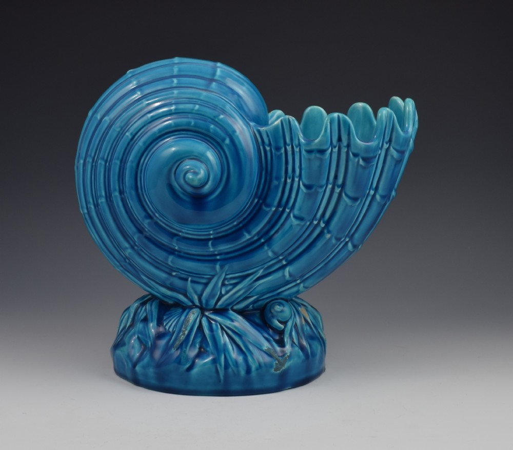 Superb Minton Majolica Turquoise Nautilus Shell Centrepiece Vase