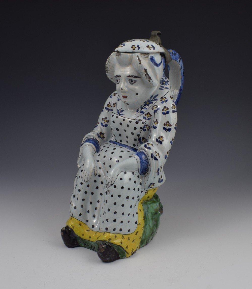 18thC French Faience Lille Pot Jacqueline Lidded Pitcher Toby Jug