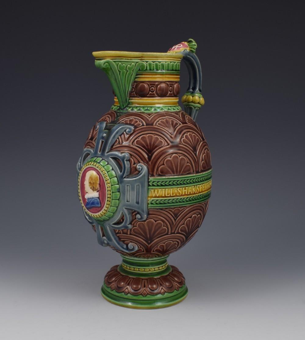 Victorian Minton Majolica The Shakespeare Jug Pitcher 1864