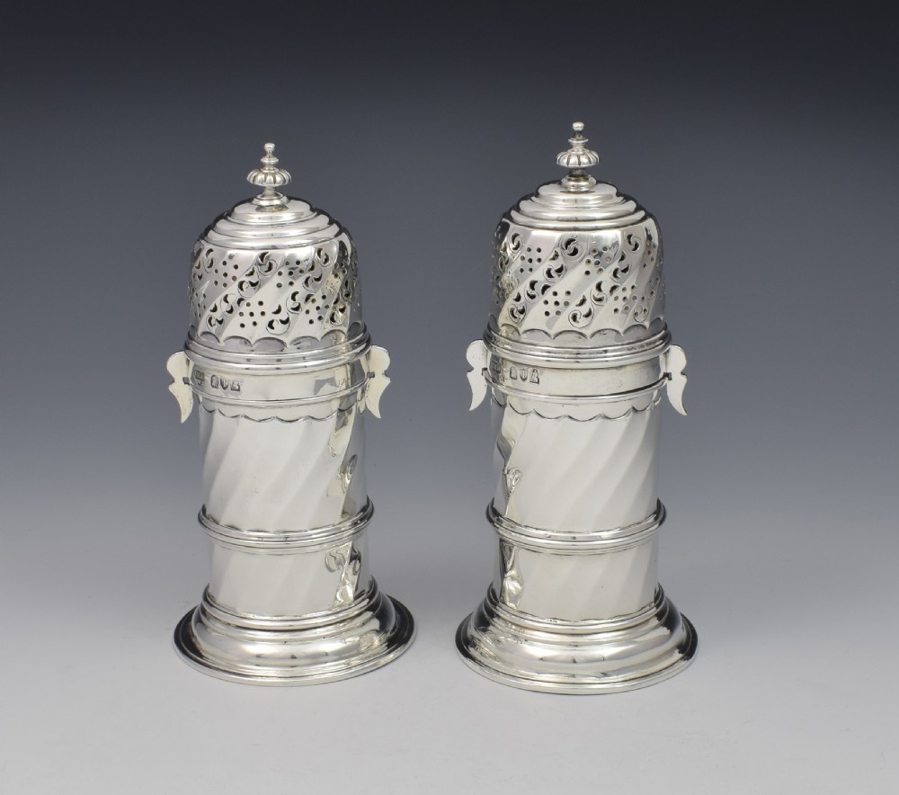 Pair Of Victorian Britannia Standard Silver Lighthouse Sugar Casters