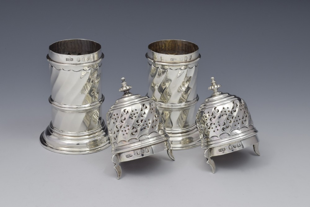 Pair Of Victorian Britannia Standard Silver Lighthouse Sugar Casters View V