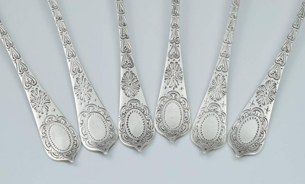 Fine Set 6 Victorian Parcel Gilt Aesthetic Style Silver Dessert Spoons View VIII