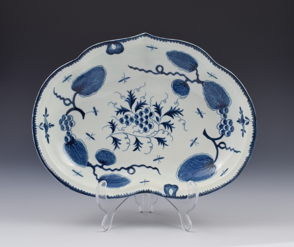 First Period Worcester Rubber Tree Plant Compotier Kidney Dish c.1770