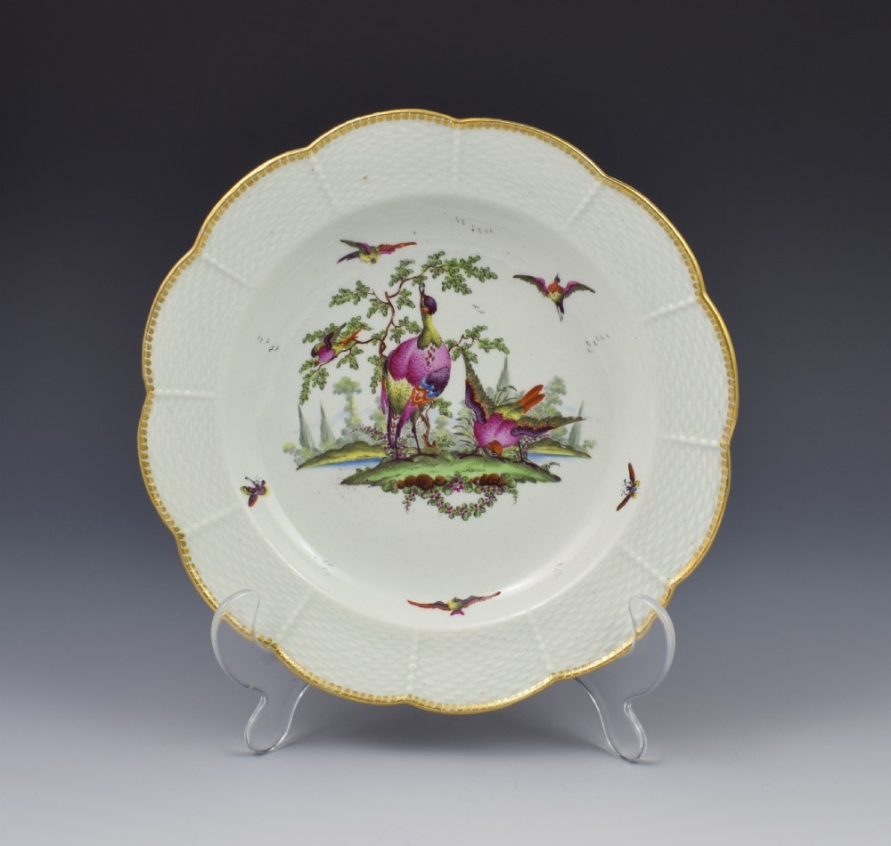 First Period Worcester Fancy Birds Dessert Plate c.1775