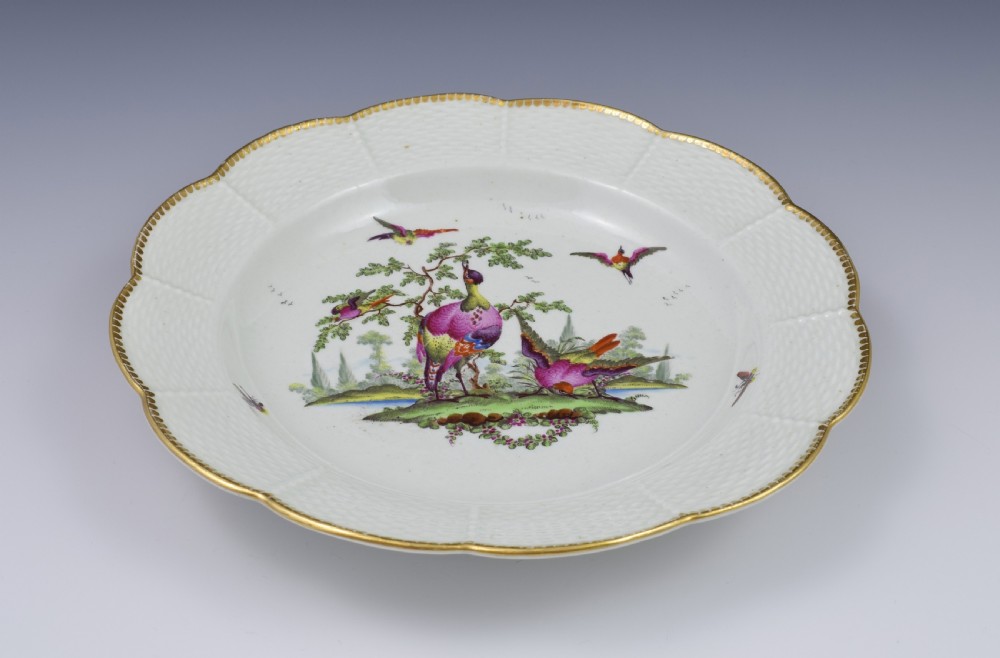 First Period Worcester Fancy Birds Dessert Plate c.1775 View II