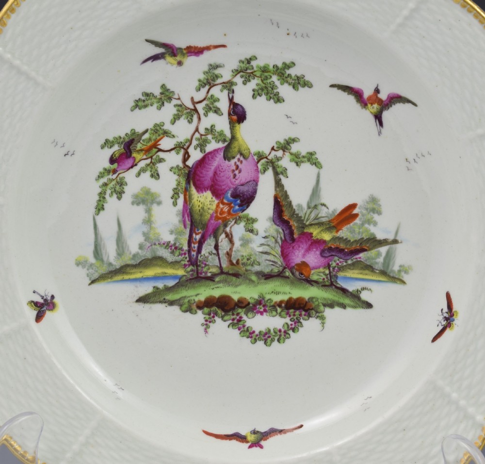 First Period Worcester Fancy Birds Dessert Plate c.1775 View III