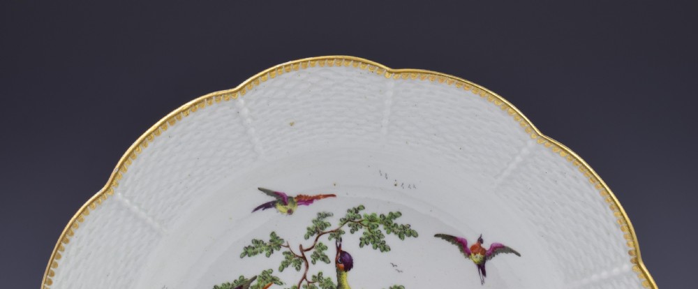 First Period Worcester Fancy Birds Dessert Plate c.1775 View IV