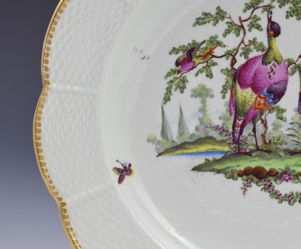 First Period Worcester Fancy Birds Dessert Plate c.1775 View V