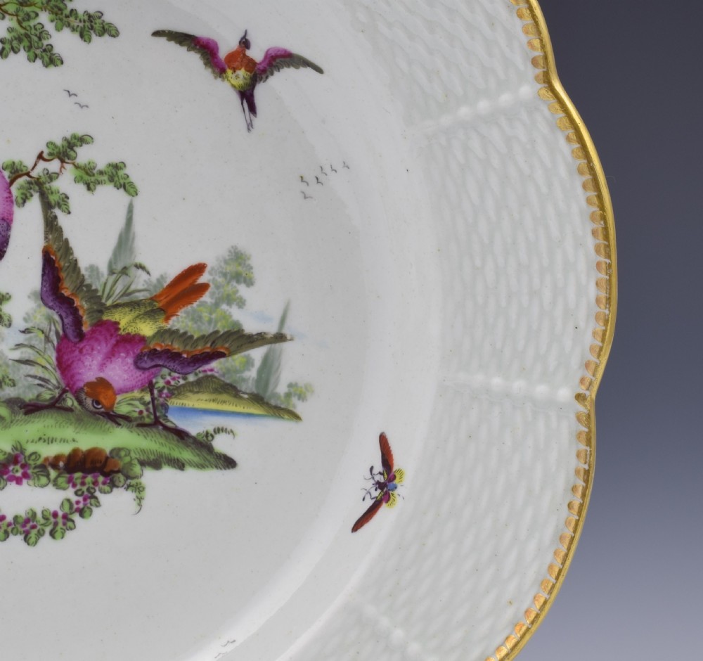 First Period Worcester Fancy Birds Dessert Plate c.1775 View VI