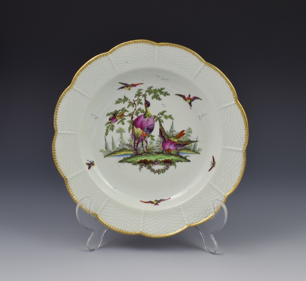 First Period Worcester Fancy Birds Dessert Plate c.1775 View IX