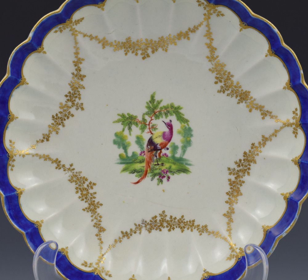 First Period Worcester Porcelain Fancy Bird Pattern Lobed Dish c.1775 View II