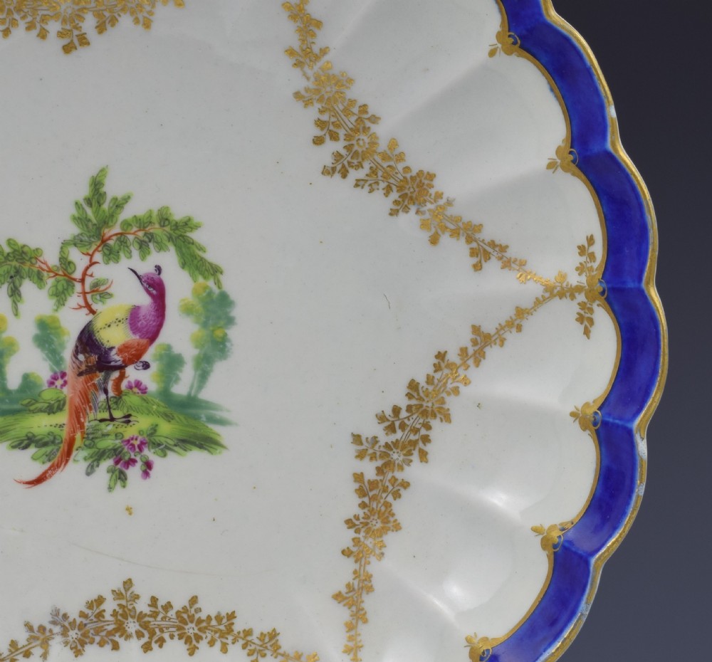 First Period Worcester Porcelain Fancy Bird Pattern Lobed Dish c.1775 View IV